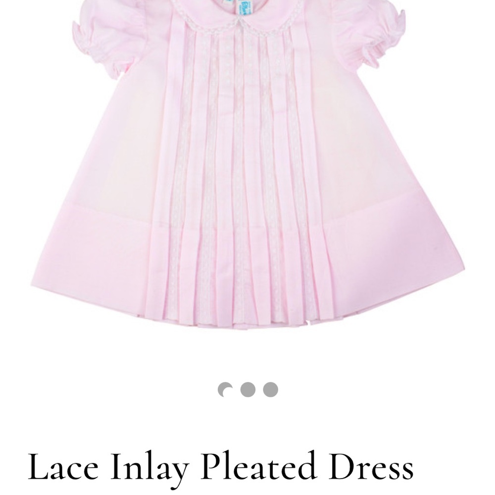NWT Feltman Brothers Hand Embroidered Pink Lace Inlay Pleated Dress -3 mo